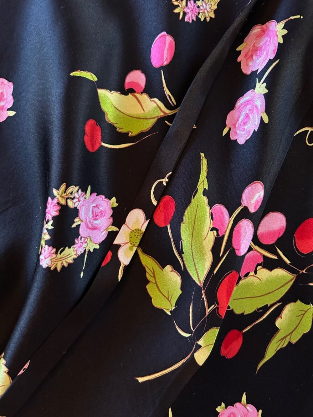 Vintage Betsey Johnson Strawberries Cherries Flowers Silk Milk Maid Dress - Picture 3 of 12